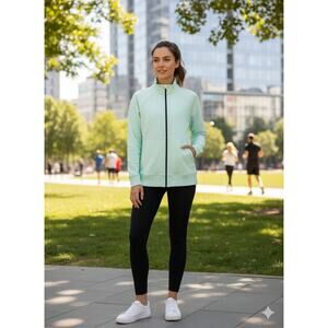 T by Talbots Womens Yoga Jacket Coat Athleisure Workout Full Zip‎ Green Sz Large